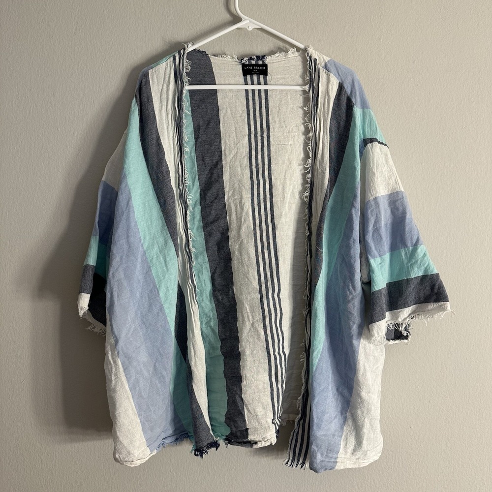 Lane Bryant Kimono Womens Cover Up Stripe Coastal Beachy Vacation Size M